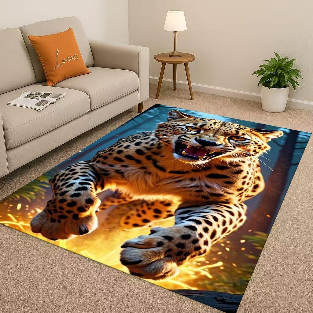 3D Cheetah Leopard Beast Living Room Non Slip Area Rug Soft Carpet for Bedroom Playroom and Sofa ,Easy Clean Home Decor Doormat