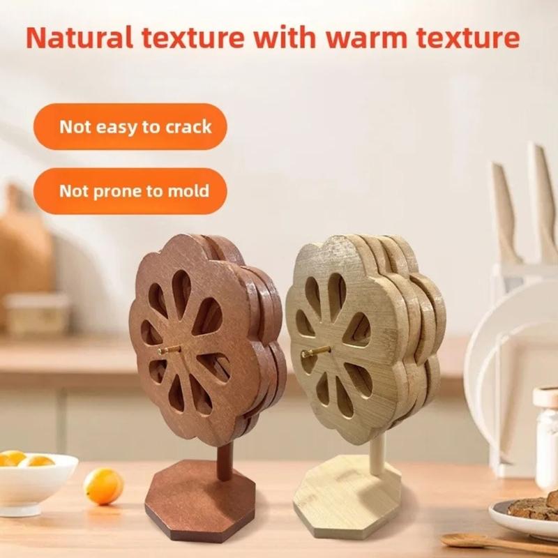 Decorative Windmill Shape Bamboos Trivet with Stand Heatproof Pot Pan Pad For Dining Table Kitchen Essential