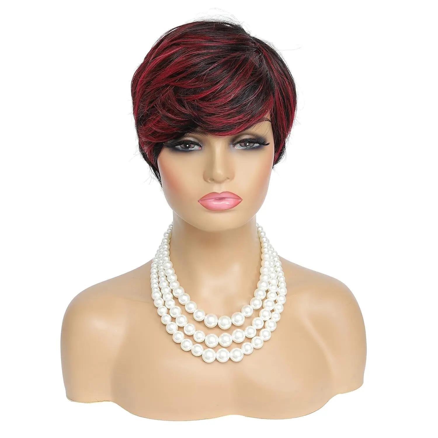 

Cut Wig for Black Women Short Cut Wig Black Mixed With Red Curly Wigs Natural Black Mixed Red Cut Wig Synthetic Shor