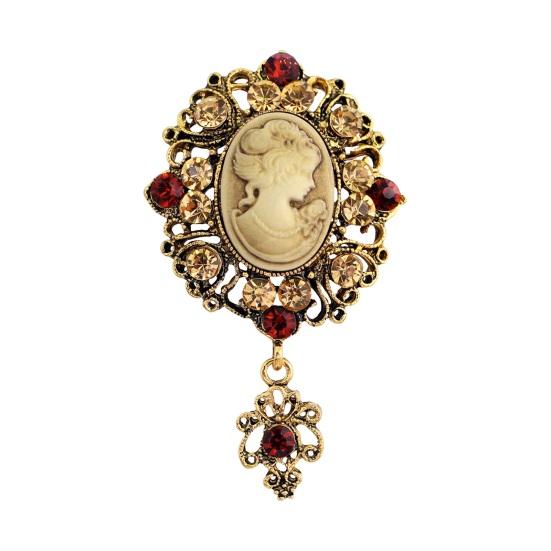 Women Brooch Retro Victorian Human Profile Rhinestone Decor Anti-slip Hollow Out Suit Coat Collar Hat Scarf
