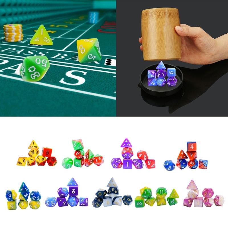 7 Pieces Multi-Sided Acrylic Dices Set Polyhedral Dices Double Color Table Game Dices Easy to Read Number Durable