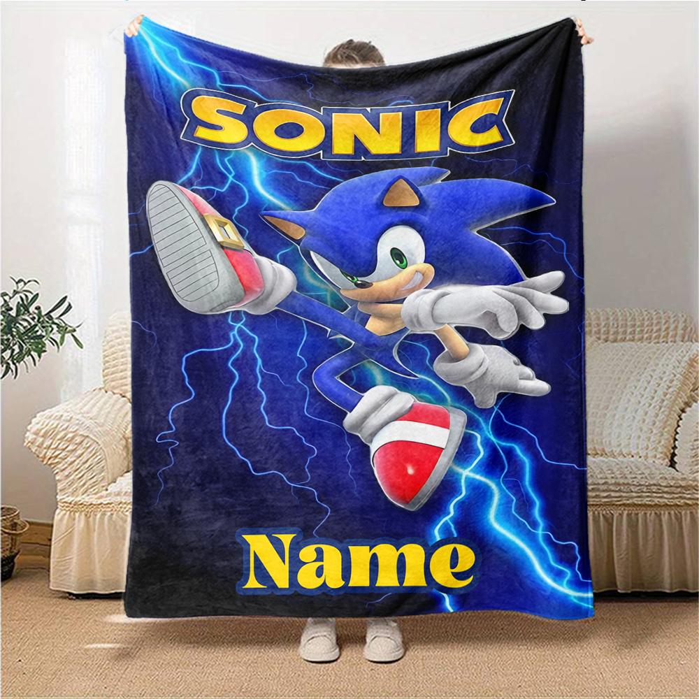 Custom Name Sonic Adventure Blanket for Couch & Bed, Plush Cozy Fuzzy Blanket Super Soft & Warm Blankets for Fall and Winter. 0908205