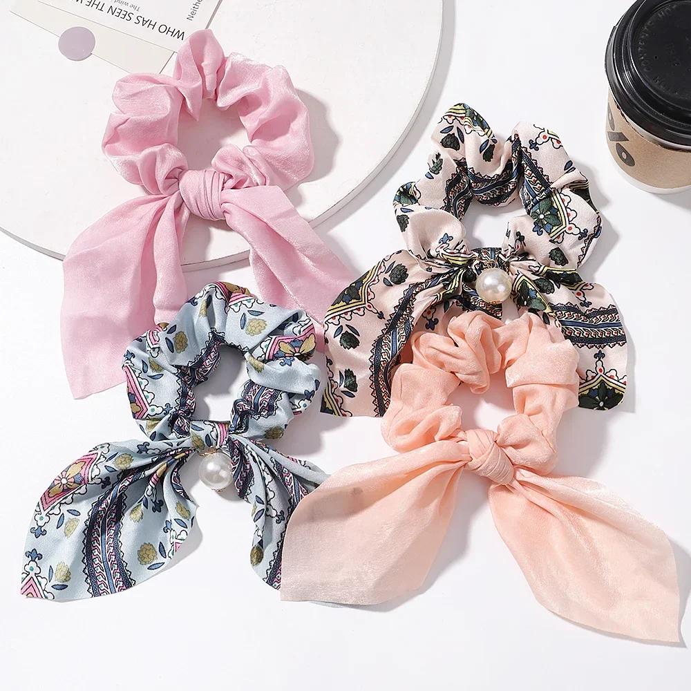 

4 шт./лот женские шифоновые банты шелковые резинки для волос набор жемчужный хвост повязка на голову веревка для волос повязка на голову для девочек аксессуары для волос