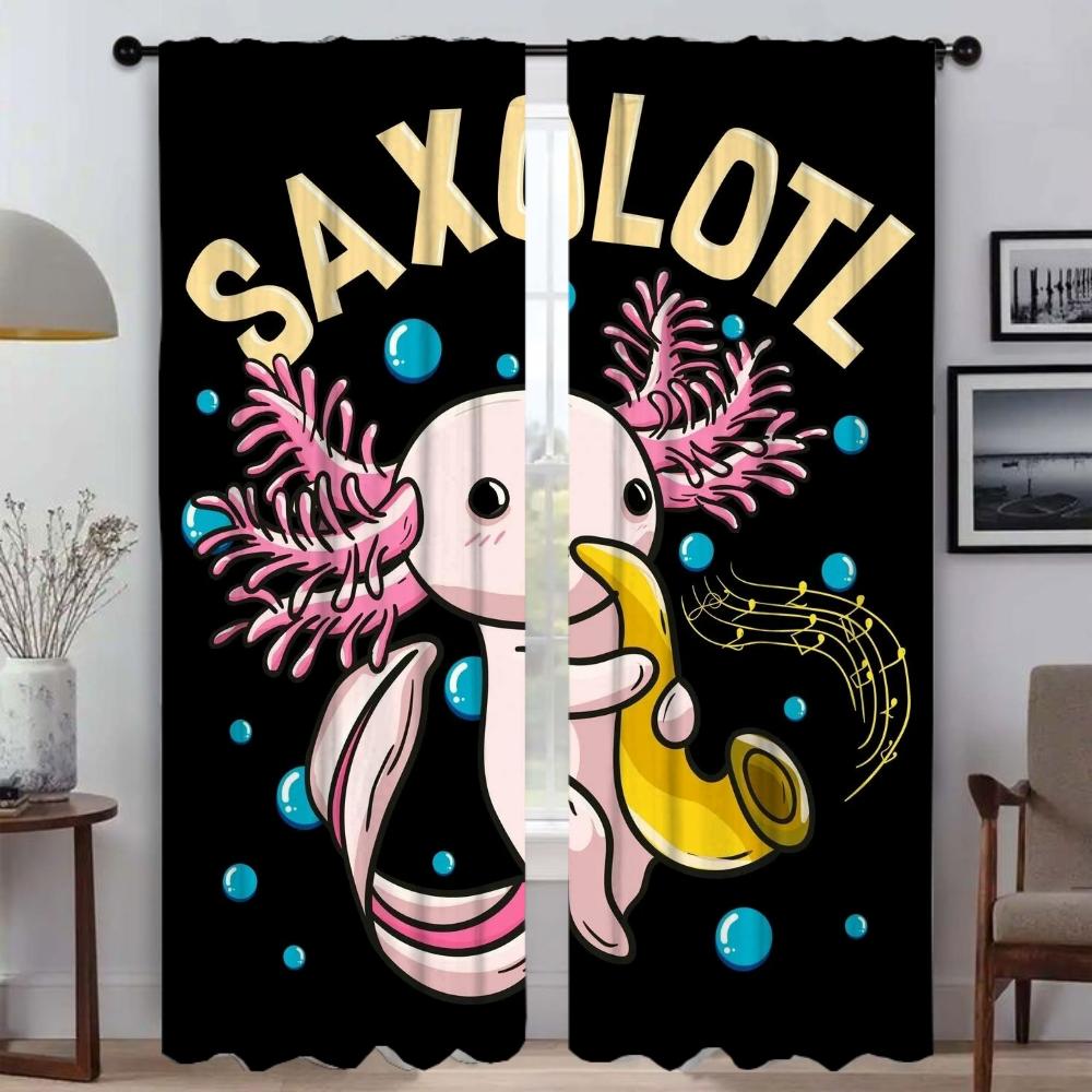 

Kitchen Curtains for Living Room Curtain Cute Axolotl Partition Home Interior Curtains 2 Pieces Tulle for Bedroom Blackout Child W50xH70cmx2pcs-CL