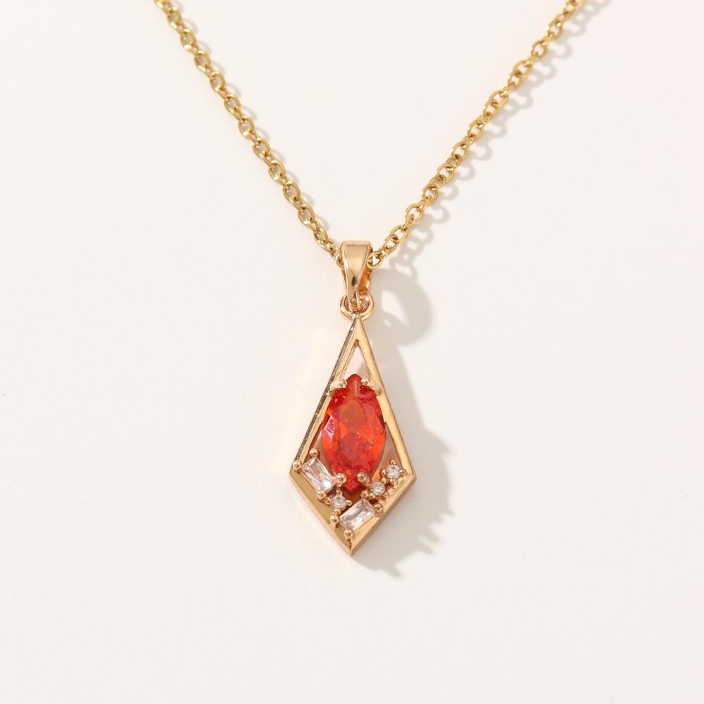 Simple Geometric Rhombus Zirconia Pendant Necklaces for Women Stainless Steel Jewelry