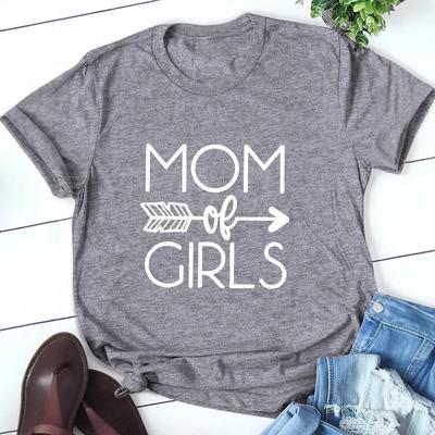 MOM OF GIRLS Bedrukte Zomerse Losse Grote Katoenen T-shirts met Ronde Hals en Korte Mouwen Dames