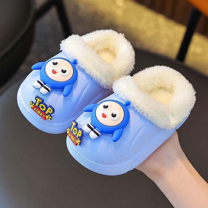 Waterproof Children's Cotton Slippers Boys Girls Winter New Indoor Home Non-Slip Thick Sole Fleece-Lined Cotton Slippers Girls Shoes