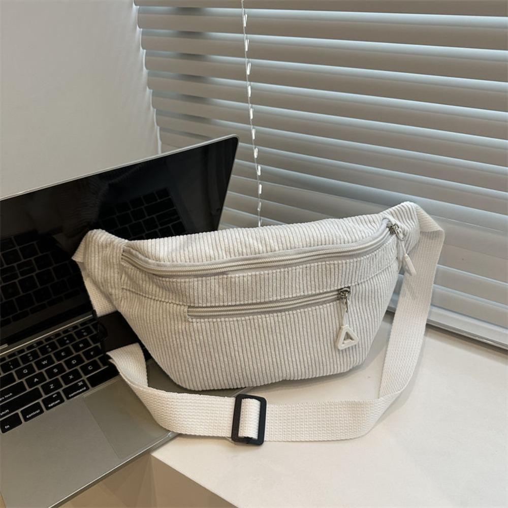Modische Große Kapazität Hüfttasche Braun Cord Anti-Diebstahl Brusttasche Umhängetasche Damen