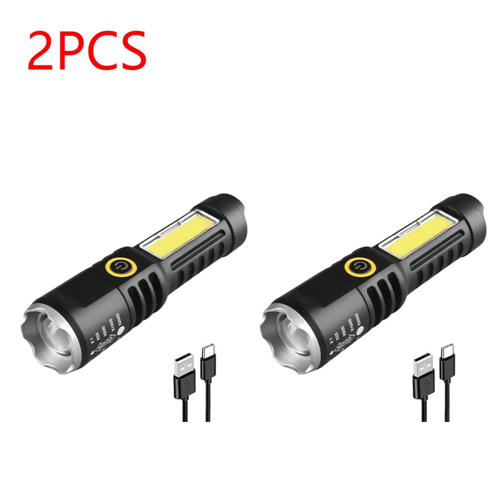 XPE COB LED Camping Flashlight Telescopic Zoom Waterproof Type-C USB Charging Strong Flashlight 4 Modes Torch Lamp for Outdoor