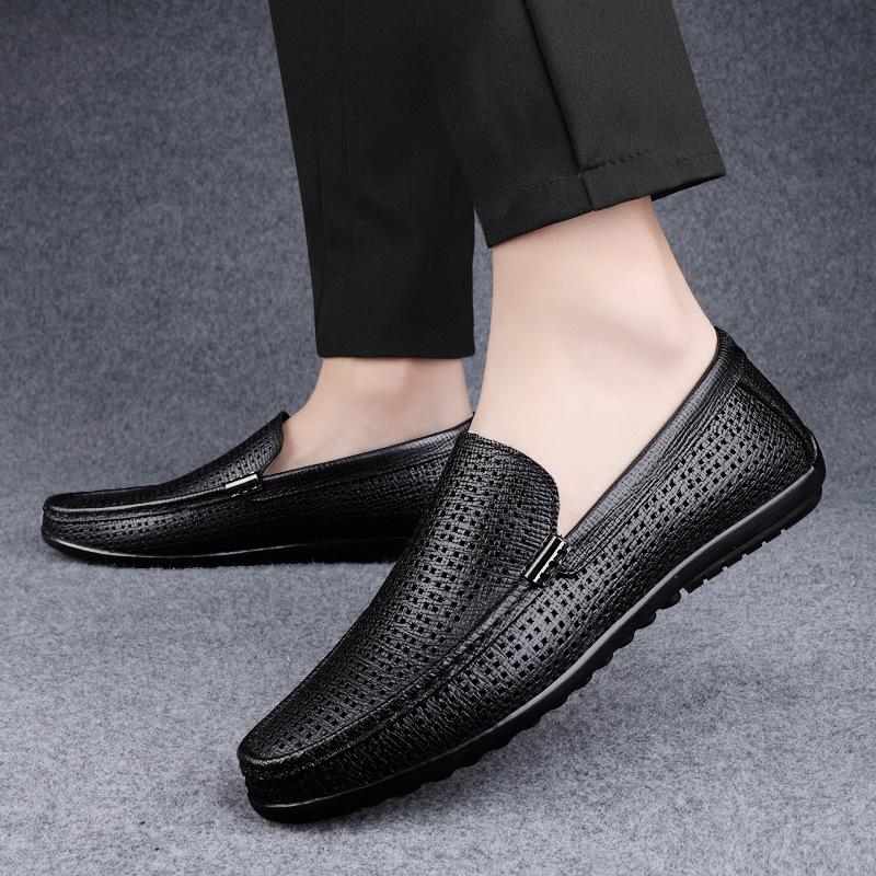 Summer New Soft-soled Casual Leather Shoes Outdoor Hollow Breathable Doudou Shoes