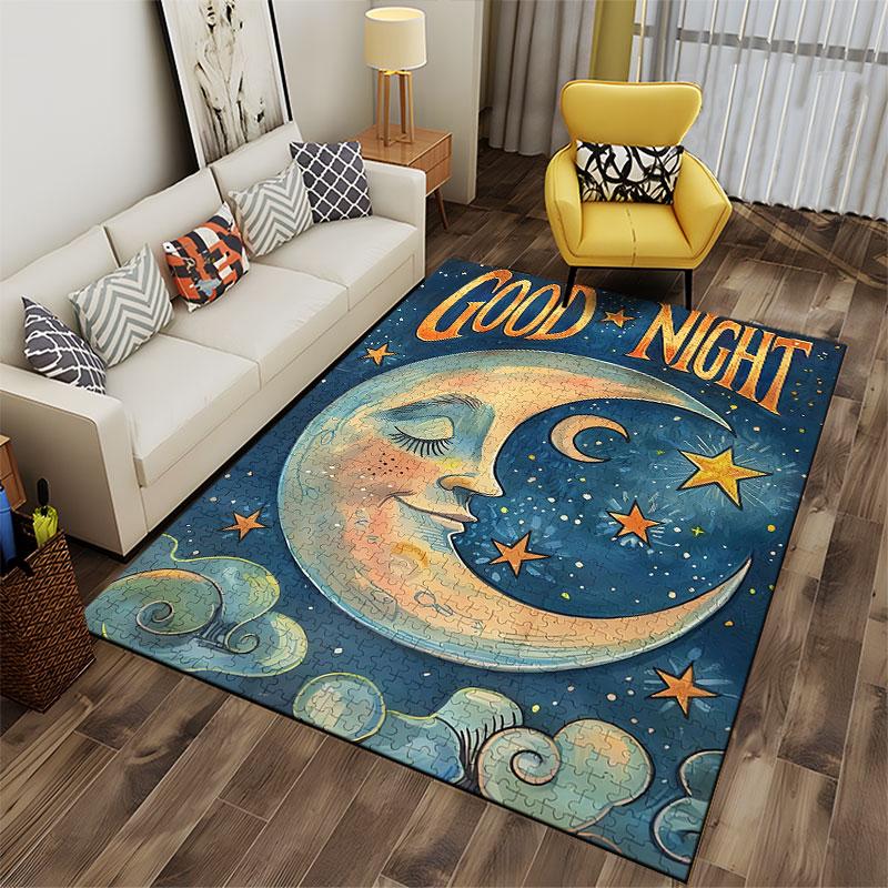Moon and Stars Good Night Carpet suitable as a non-slip mat for the living room or bedroom sofa
