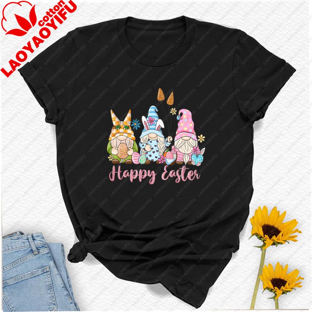 Happy Easter Gnomes with Bunny Ears Eggs TShirt Cotton Unisex Crewneck Perfect for Spring Easter Egg Hunts Family Outfits