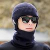 Knitted Hat Men's Winter Thick Letter Warm Cap Scarf Set Big Head Waving Elastic Pullover Cap