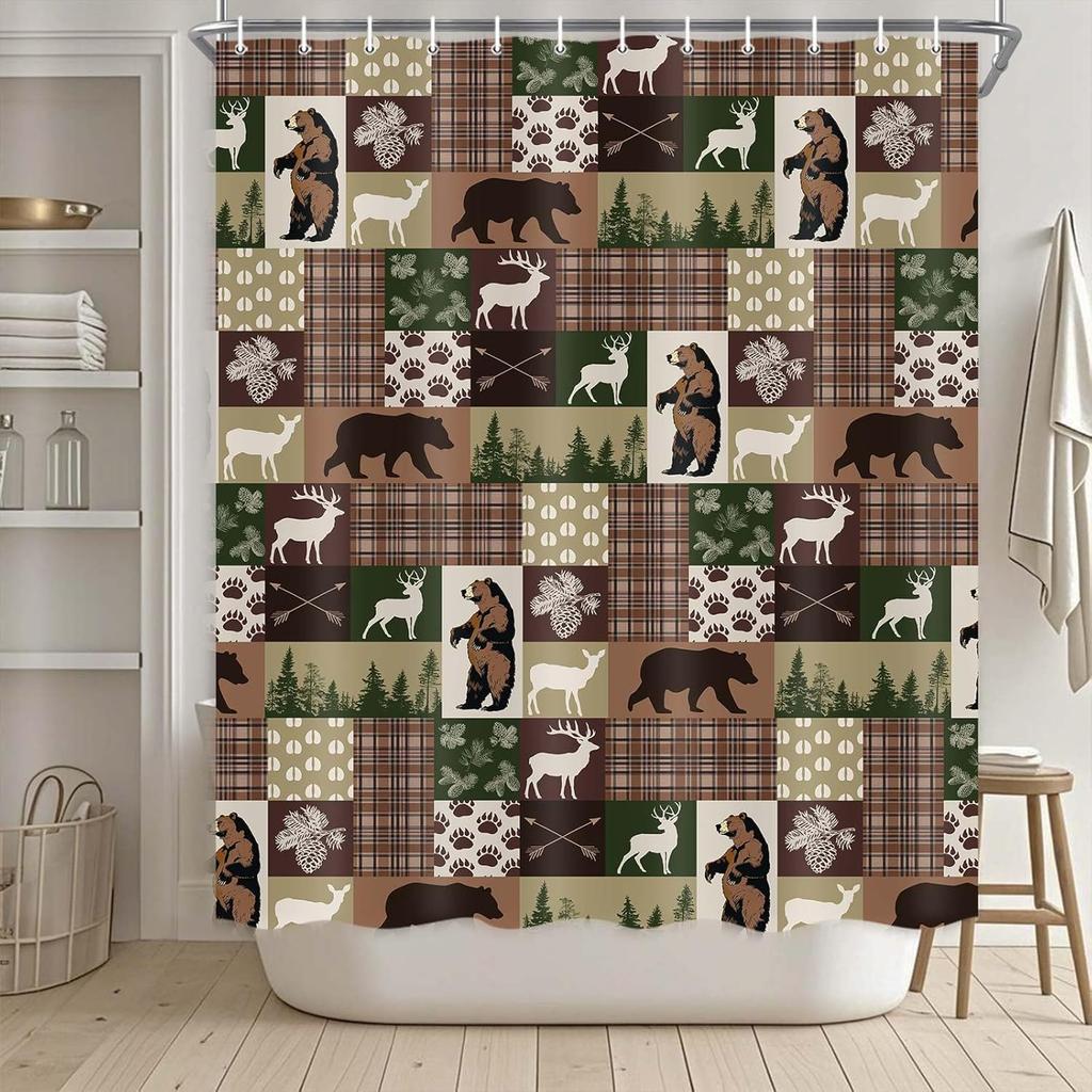 Drgilau Farmhouse Shower Curtain Rustic Bear Shower Curtain for Bathroom, Rustic Cabin Bath Curtains Decor Waterproof Farmhouse Country Bear Moose