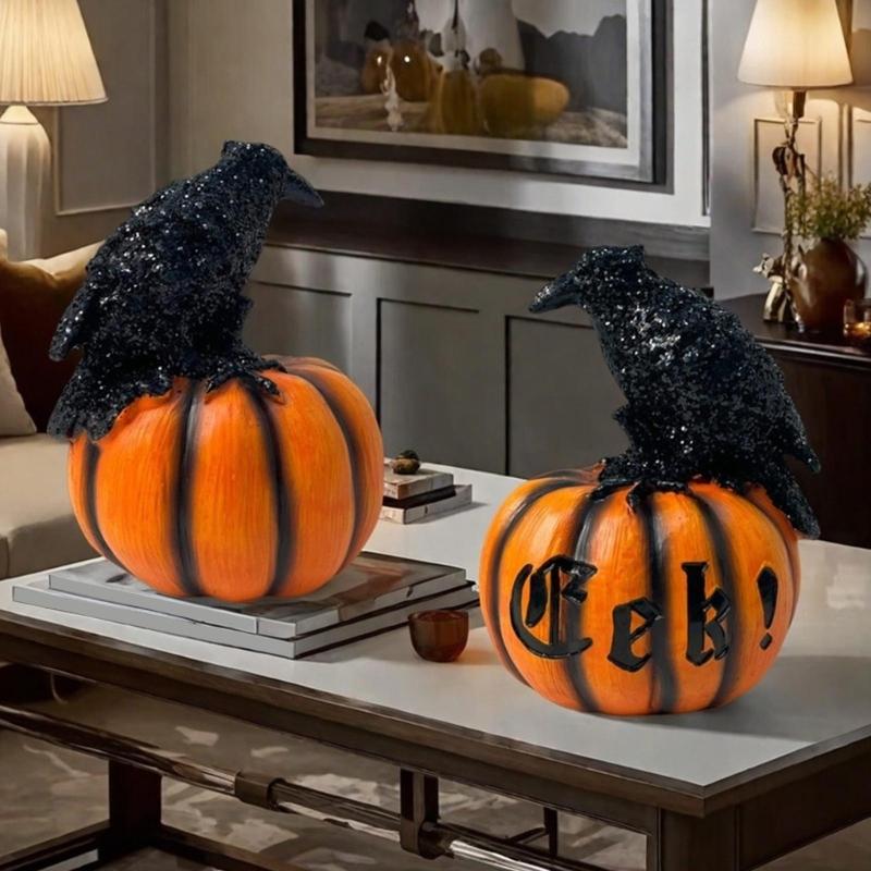 Festival Crow And Pumpkin Resin Statue Halloween Decoration For Indoors Outdoor Party Homes Decors