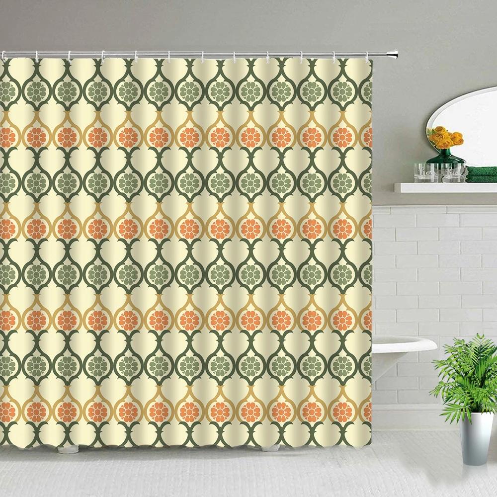 Black White Geometric Bathroom Shower Curtains Bohemian Stripe Print Waterproof Frabic Chic Toilet Partition Curtain With Hooks