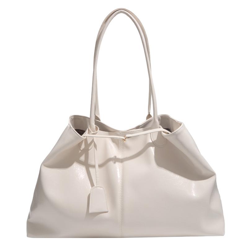 

Glossy Leather Tote Bag Women Large Capacity Shoulder Bag Fashion Designer Handbag Everyday Use Classic Style белый