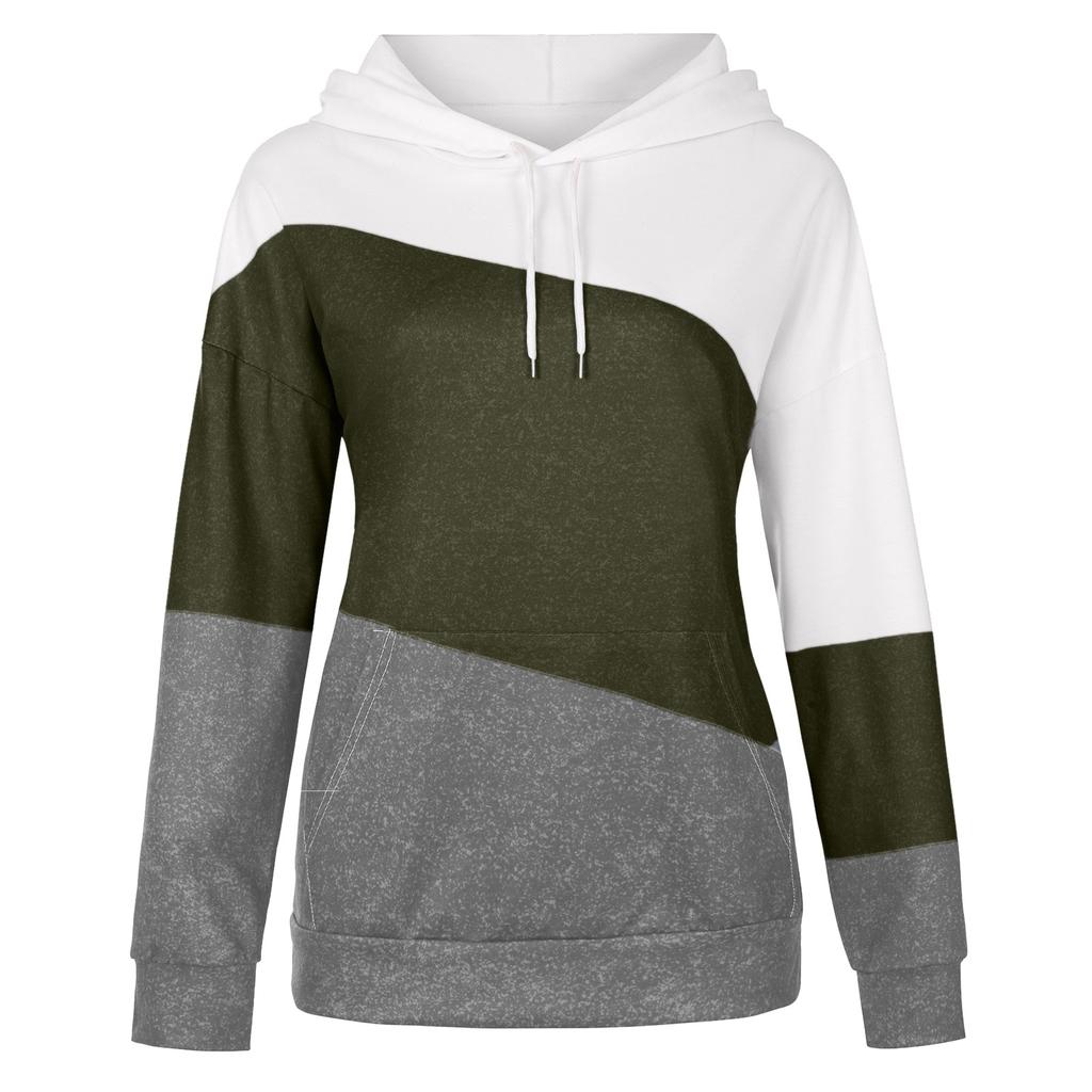 Women's Casual O-Neck Contrast Color Long Sleeve Top Pullover Sweatshir