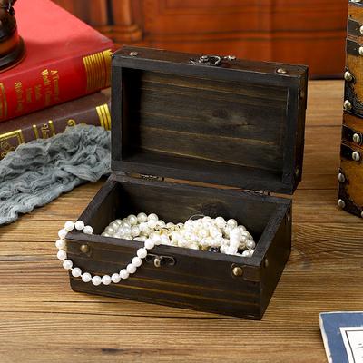 Wooden Antique Storage Box Medieval Vintage Suitcase Treasure Chest Necklaces Jewelry Organizer Gift Box with Lock Big Photo Box