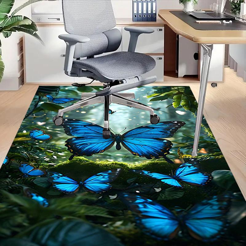 1PC Blue Butterflies Forest Extra Large Non Slip Floor Carpet, Office, Family, Bedroom, Large Area Rug Indoor Rugs, Vibrant Colors