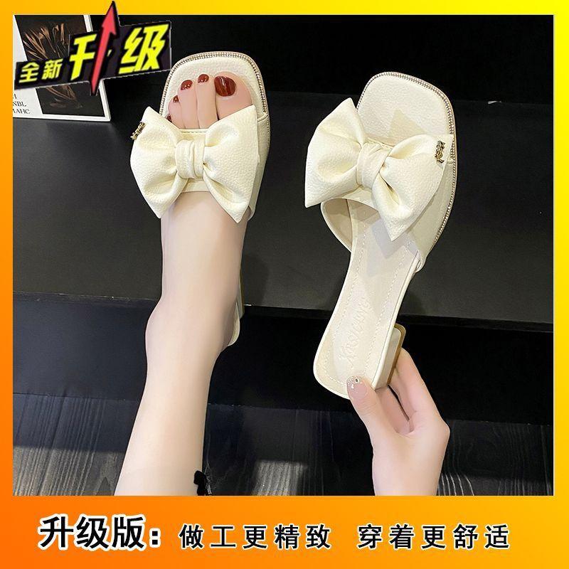 Transparent slippers female sexy bow sandals 2025 summer new fashion open-toe wear high-heeled thick heel half-tow