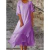 Plus Size Women's Bohemian Double Hem A-line Dress - Short Sleeved Round Neck Casual Vacation Dress, Beach Dress, Soft and Elegant Material