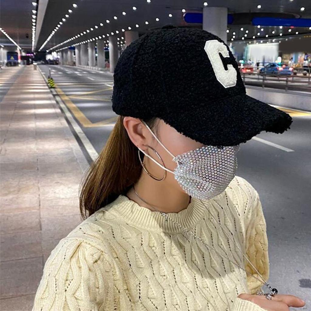 Adult Berber Fleece Baseball Cap Windproof Harajuku Duckbill Cap for Woman Girls Outdoor Hat with Embroidery C Letter