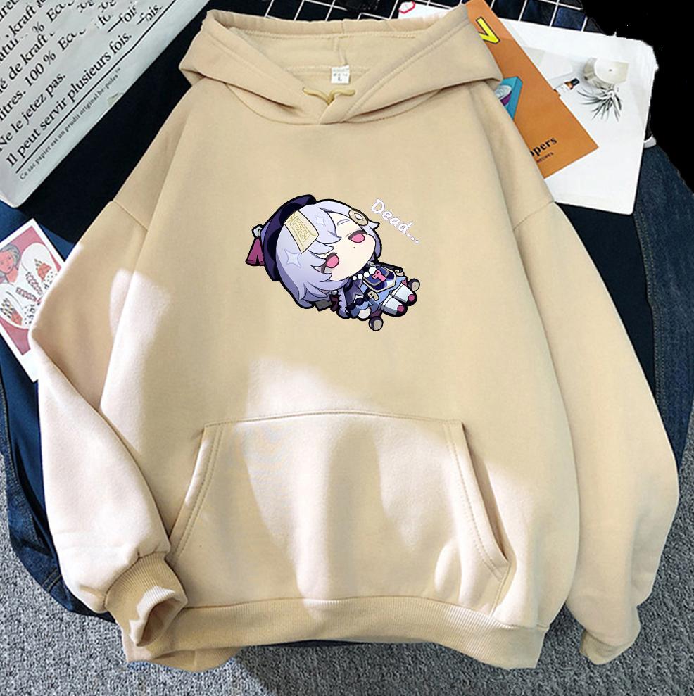 Kawaii Genshin Impact Qiqi Hoodies Anime Sweatshirts Women Long Sleeve Hoodie Graphic Streetwear Sudaderas Y2K Tops