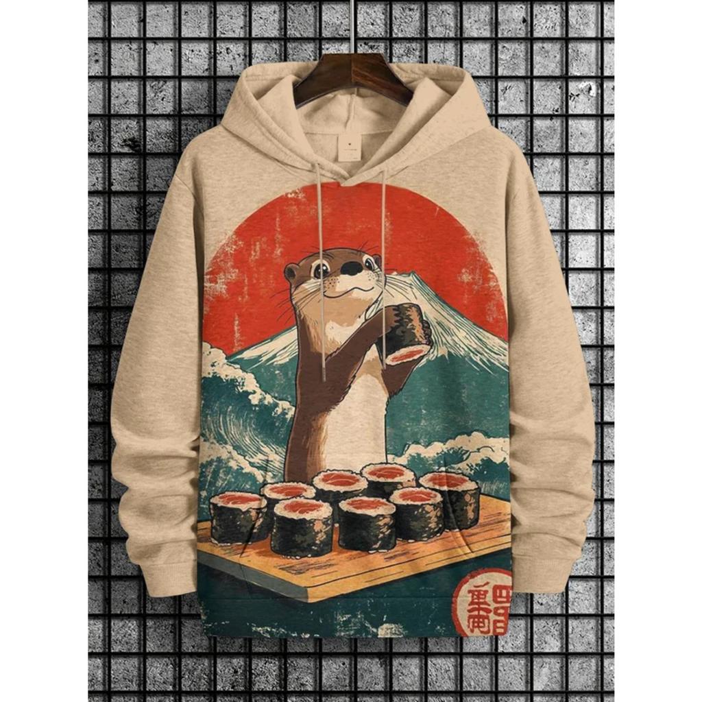 New Japanese Style Sushi Cat 3d Print Hoodie Women Fashion Harajuku Oversized Hoodie Sweatshirt Clothes Animal Tracksuit