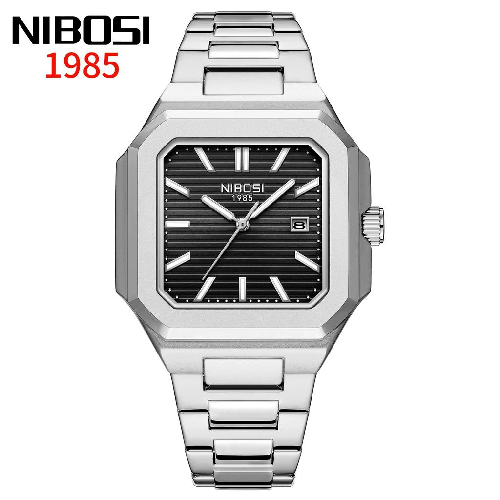 NIBOSI Luminous Square Man Watch Waterproof Business Men Watch Stainless Steel Quartz Luxury Men's Watches