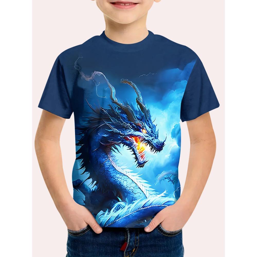 Children's Cartoon Pattern 3D Digital Printing Boy's Casual and Comfortable Round Neck Short Sleeved T-shirt