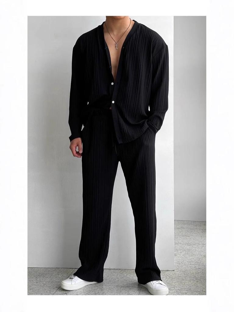 Men's 2025 Summer Commute Suit: Casual Button Shirt & Long Pants Set
