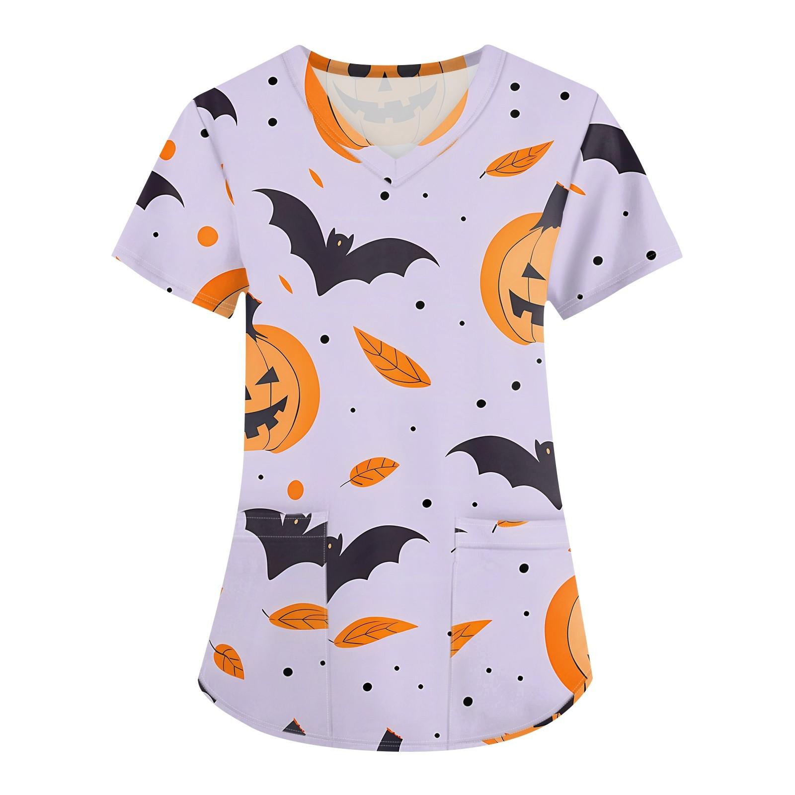 Женская мода V-образным вырезом с короткими рукавами и карманами Топы с принтом — фото 6