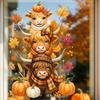 Cute Animal Window Decals Highland Cow Clings, Autumn Pumpkin Maple Leaves Static Seasonal Art Supplies Stickers, Waterproof PVC for Thanksgiving