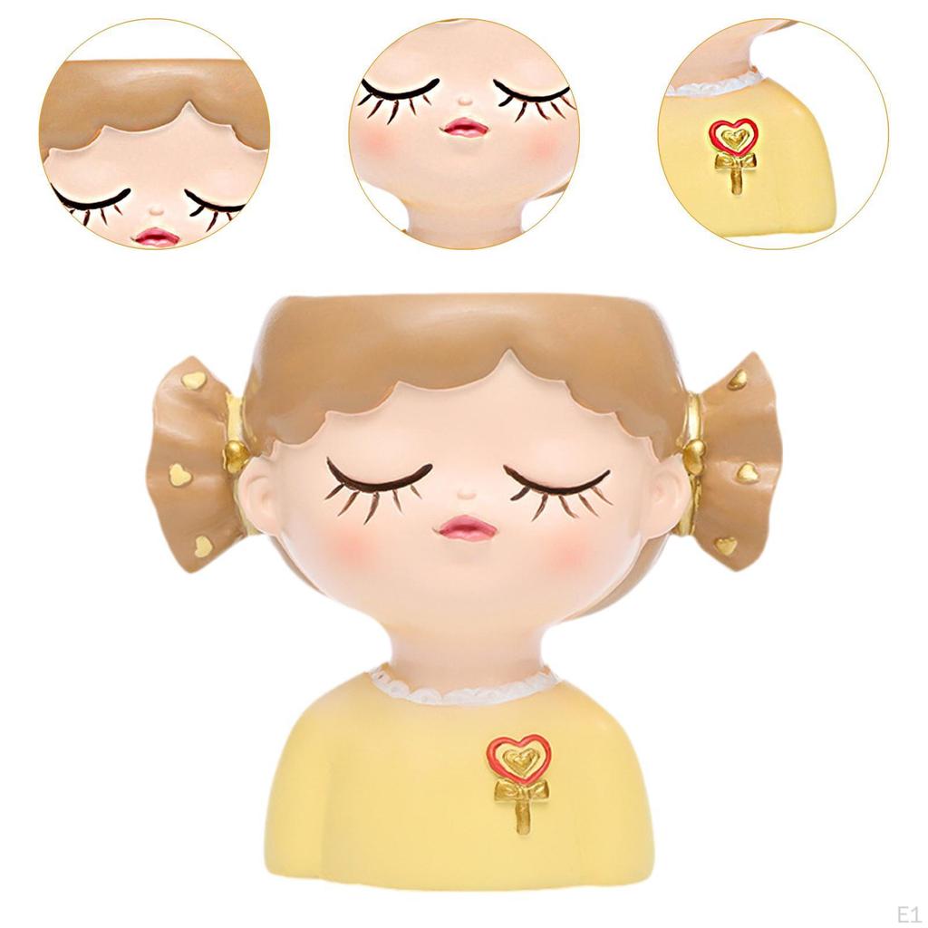 Decorative Flower Pot Featuring Resin Girl Figurine, Suitable for Office