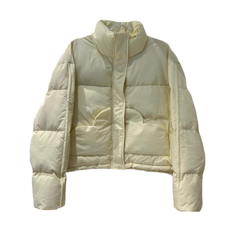 Korean love pocket down jacket women's short 2025 winter sweet stand-up collar warm white duck down small bread jacket