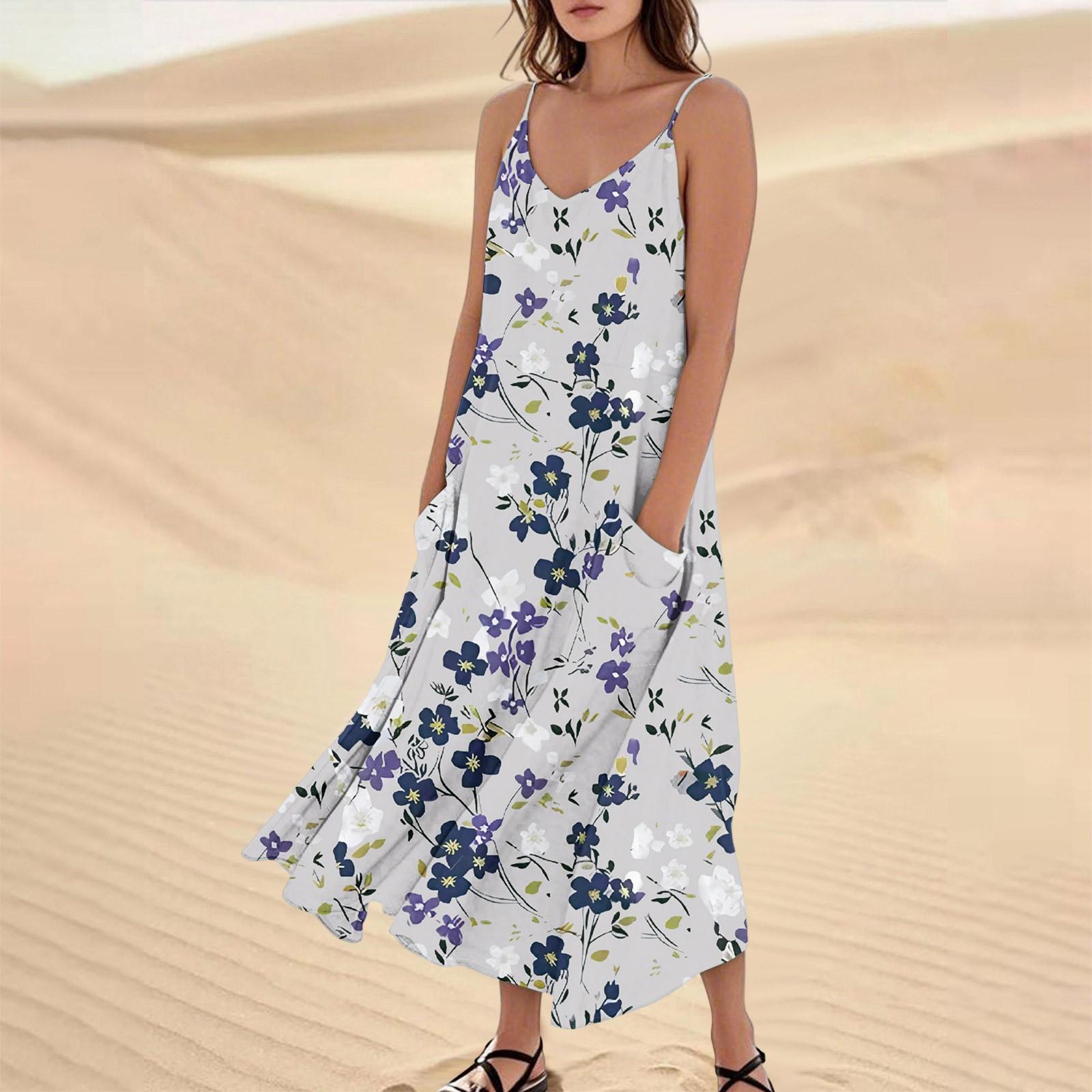 

Женское летнее платье, повседневные свободные длинные пляжные платья для отдыха L светло-серый