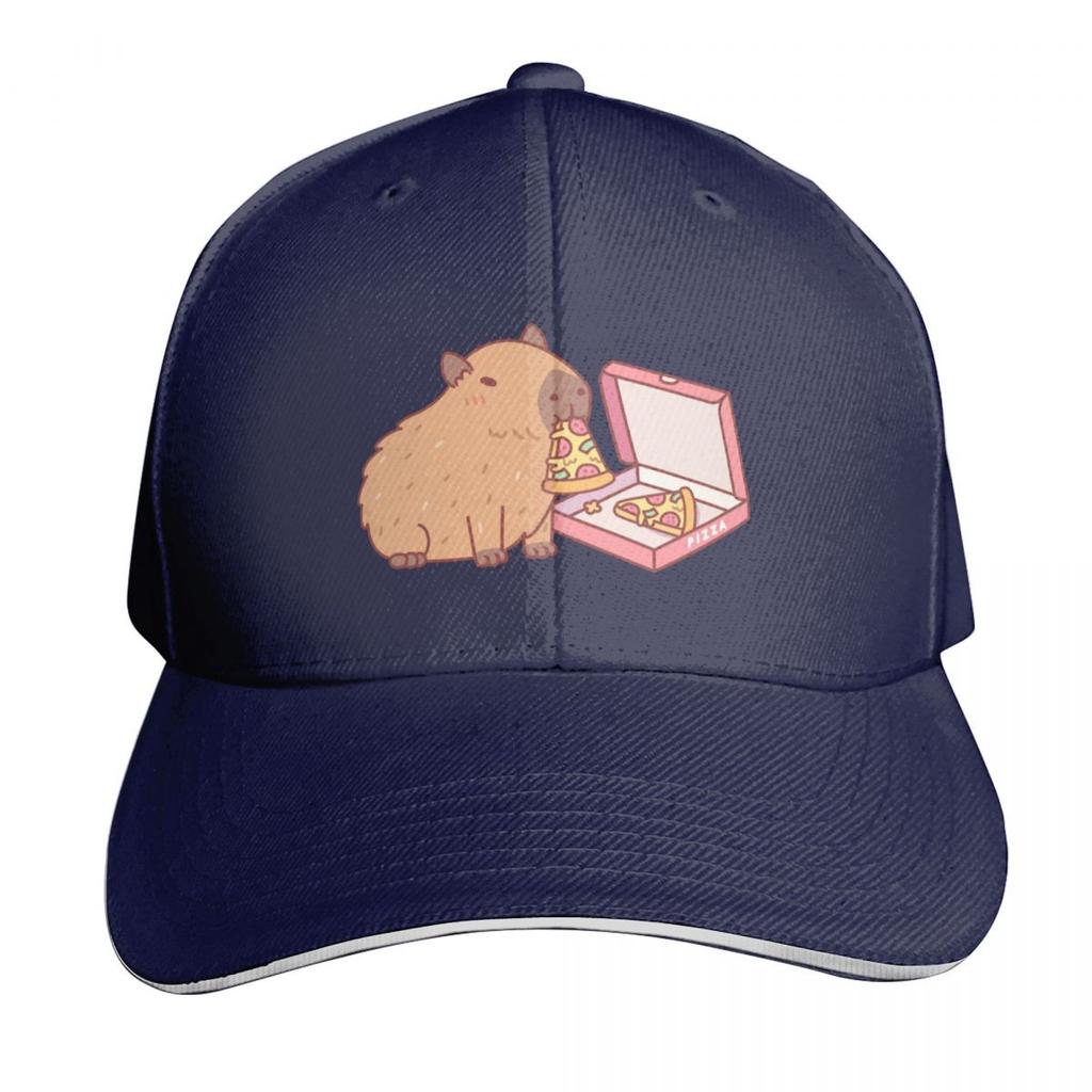 Cute Capybara Eating Pizza Baseball Cap Strapback Dad Hat Six Panel Structured Crown Sun Protection Upf 50