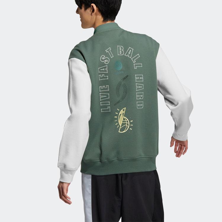 adidas Neo Letter Print Single-Breasted Sports Jacket Men Jackets Green HM1989