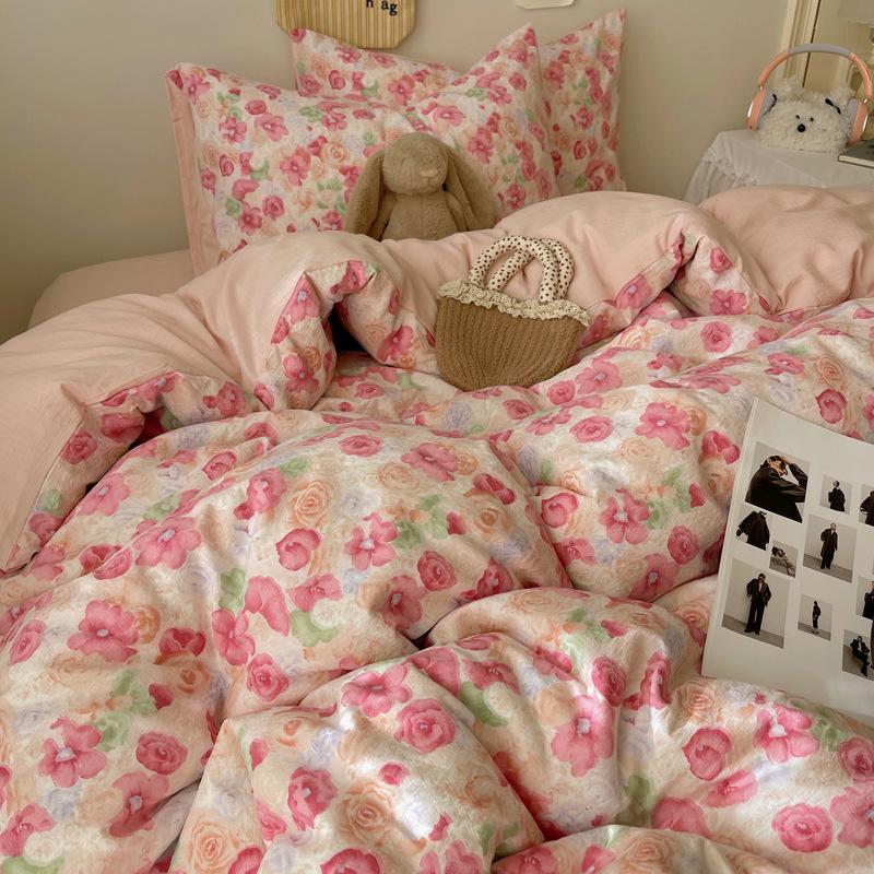 A-Typ Doppelgarn Vierteiliges Heimtextil Bettwäscheset Cartoon Bettlaken Bettbezug Studentenwohnheim Dreiteiliges Bettwäscheset