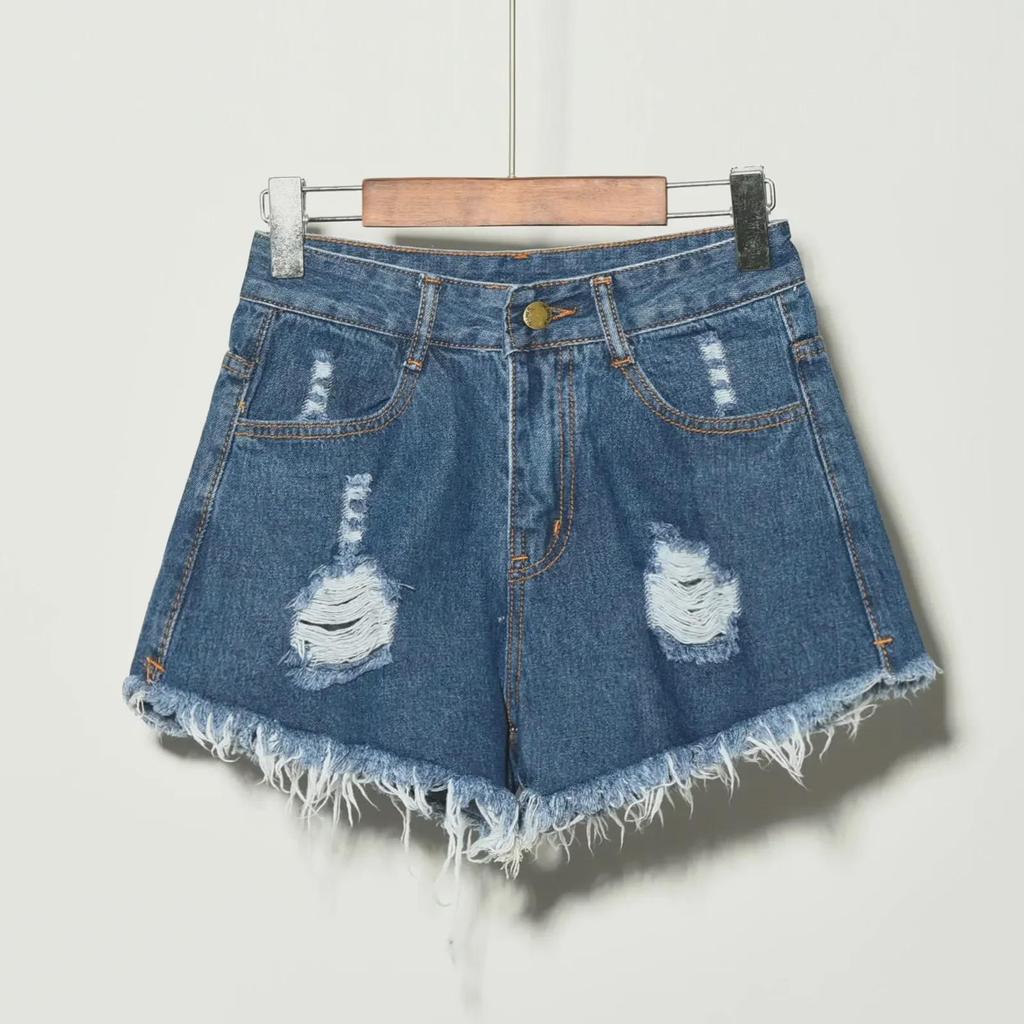 Women's Korean High-Waist Loose Denim Shorts - Summer Plus Size, Ripped, Wide-Leg, A-Line Hot Pants