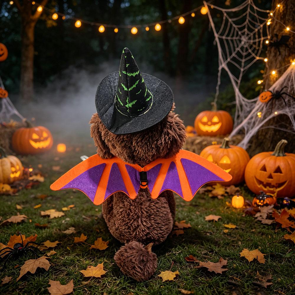 3 PCS Halloween Pet Costume Accessories,Witch Hat,Bat Wing Harness,Skull Bow,Halloween Decors Dress Up for Cat Small Dog