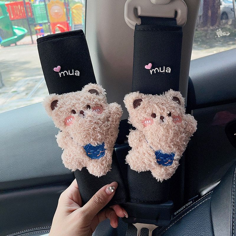 Cartoon Cute Bear Car Safety Belt Shoulder Pad Cover Internet Celebrity Goddess Style Car Interior Ornaments Car Safety Belt Cover Female