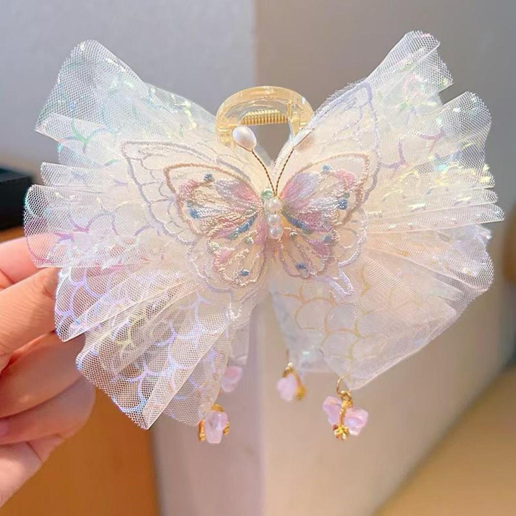 Princess Style Pink Fairy Dot Pearl Bow Hair Clip for Children