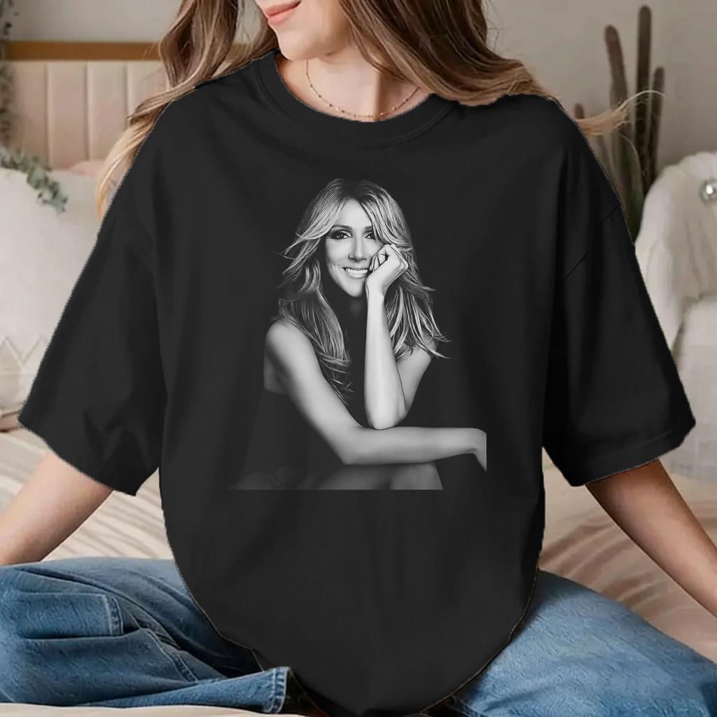Men Women's Celines Dion 2026 Paris Tour T Shirt Music Cotton Tops Novelty Short Sleeve Round Collar Tee Graphic Printed T-Shirt