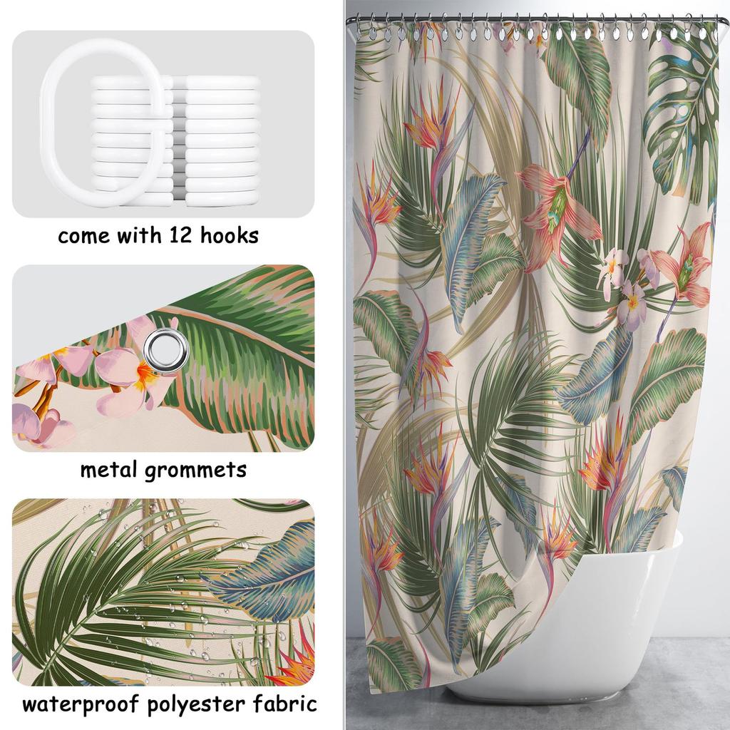 Tropical Shower Curtain Colored Leaves Flower Palm Leaf Hawaiian Plant Bathroom Curtain Tarpaulin Shower Curtain With Hook