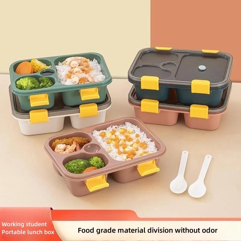 Japanische Stil Bento Box Lebensmittelqualität Kunststoff Mikrowelle Erwachsener Fach Lunchbox mit Geschirr Tragbare Lebensmittelbehälter