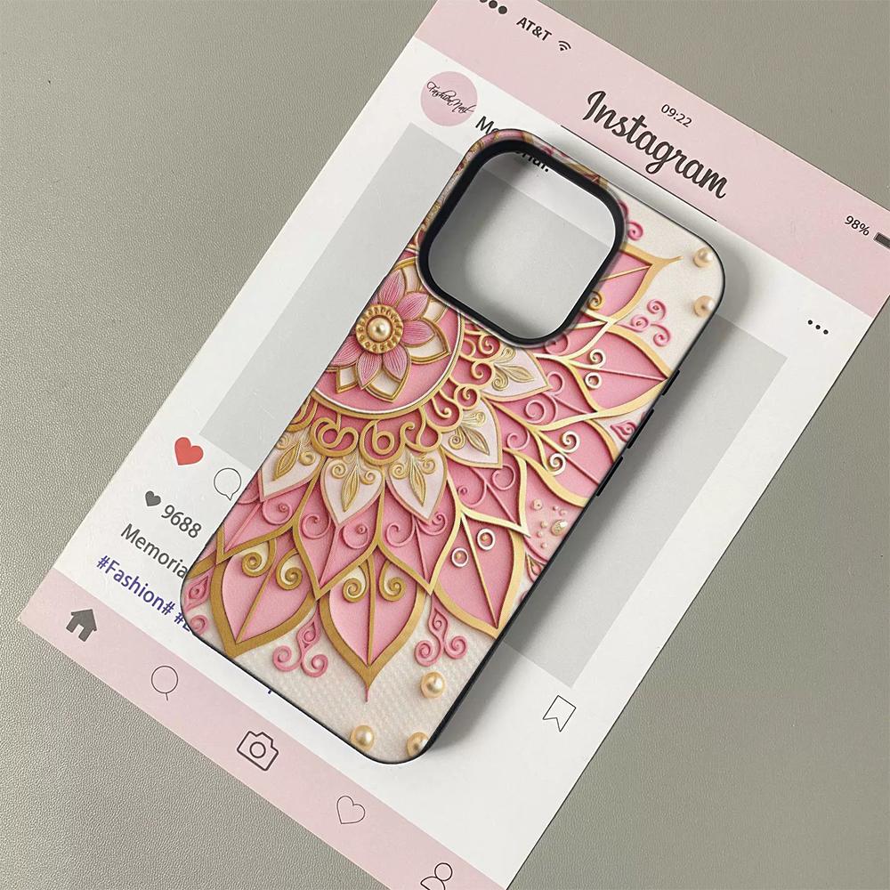 

Golden Powder Pearl Mandala flower Phone Case For iPhone 17 17Air 16 15 14 13 12 11 Plus Pro Max High Quality Soft Cover Funda iPhone 14 Pro