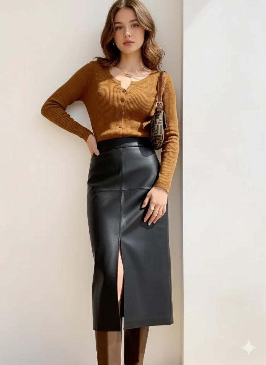 

Женская юбка Стильная Длинная Черная Натуральная Кожа Ягненка Ручной Работы Модная Вечеринка 3XL чёрный