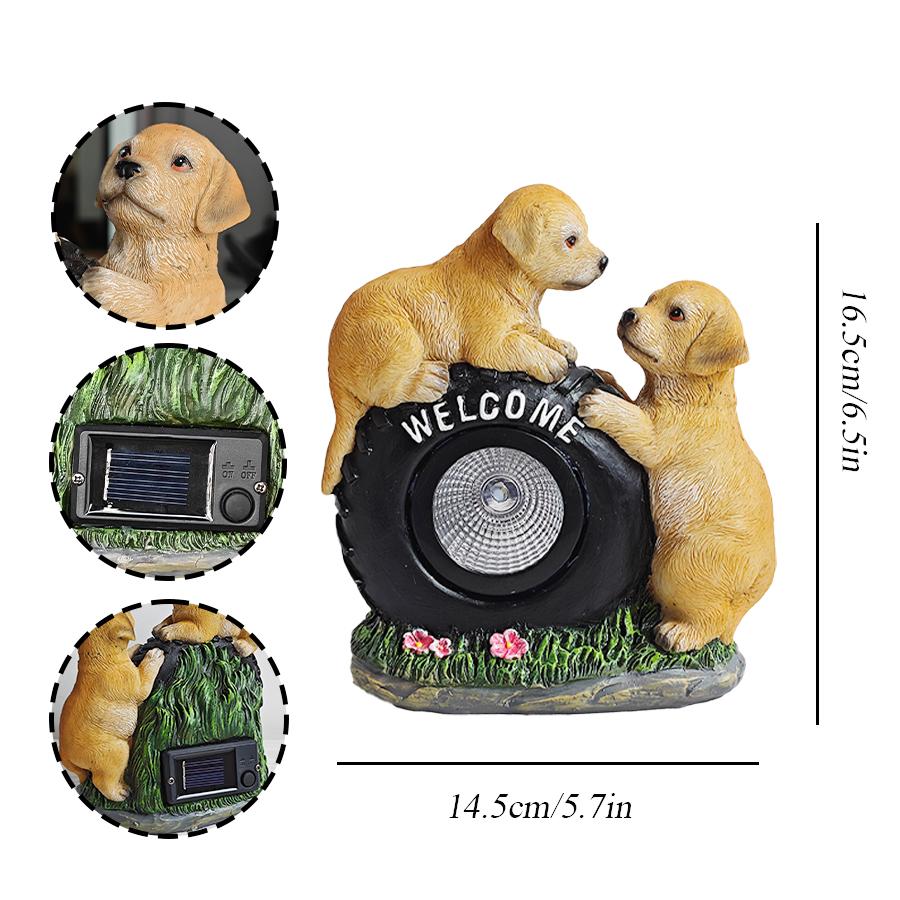 Solarna figurka psa Witamy z diodami LED, słodka figurka szczeniaka do zabawy, ogrodowa żywiczna figurka psa, patio i trawnik, wyjątkowe prezenty